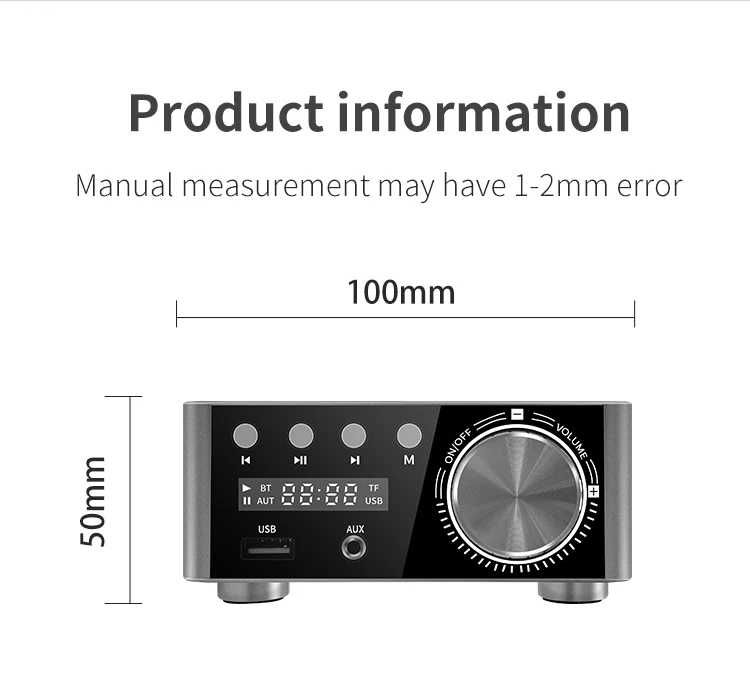 Amplificador digital bluetooth 5.0 de potência classe d 2.0 canais 50w