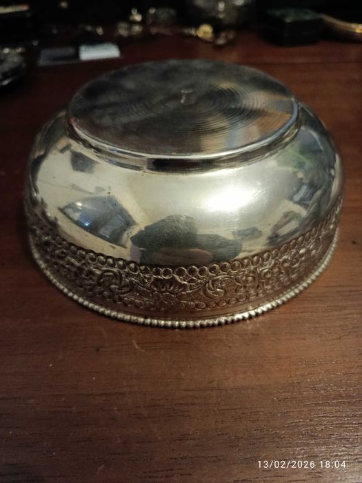 Taça Tijela gravada Antiga Prata Contrastada 15,7 cm diâmetro 5,7 alt.
