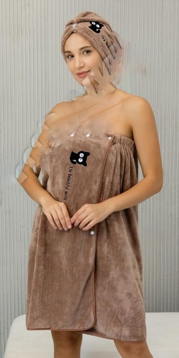 Набір рушник халат жіночий  банний сауна мікрофібра подарунковий