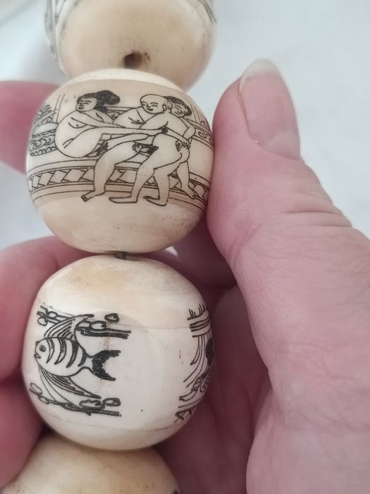 Бусы, четки старинные.Камасутра.Ручная роспись.Старый Китай.Вес 430 гр