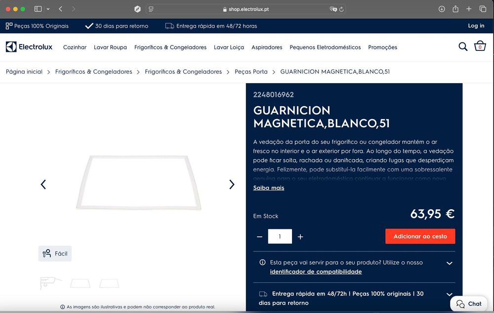 Vendante magnético da porta do frigorífico Electrolux/AEG/Zanussi