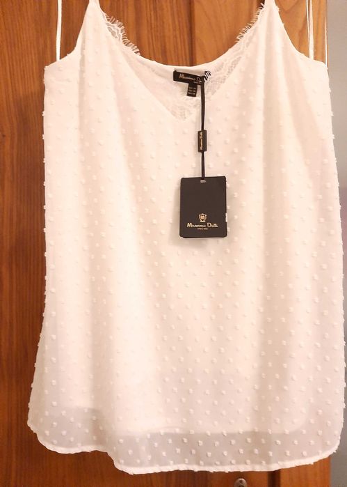 Top plumeti com detalhe de renda preta Massimo Dutti