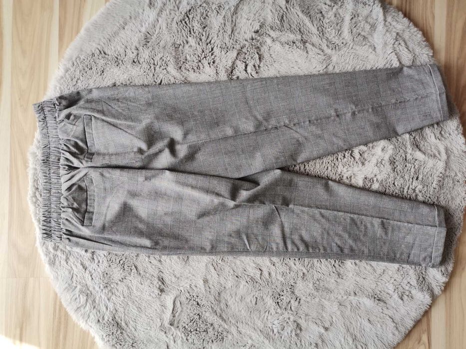 Spodnie na kant szare w kratę 7/8 eleganckie rozmiar xs s