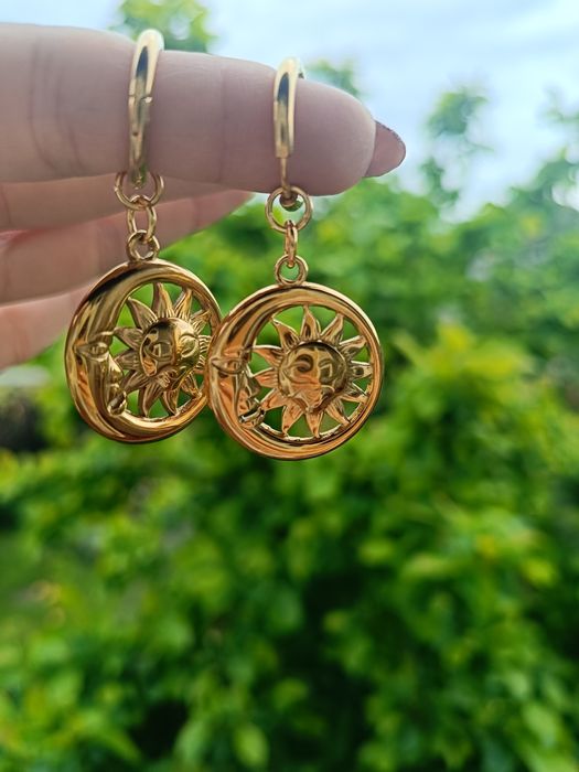 Kolczyki słońce i księżyc, biżuteria Boho, mistyczna