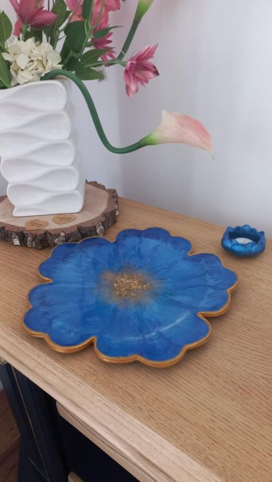 Rękodzieło Handmade patera żywica epoksydowa niebieski