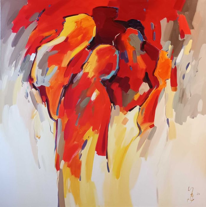 Quadro "Abstracto vermelho "  ,  óleo sobre tela, 100×100 cm.