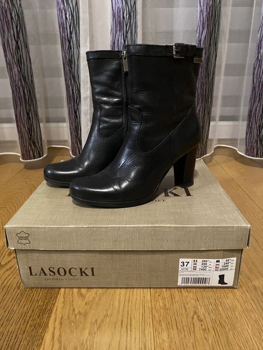 Botki skórzane na obcasie, słupku roz. 37 Lasocki
