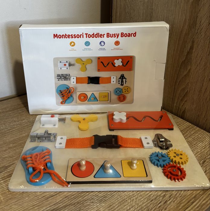 Tablica drewniana manipulacyjna edukacyjna 9w1 Montessori