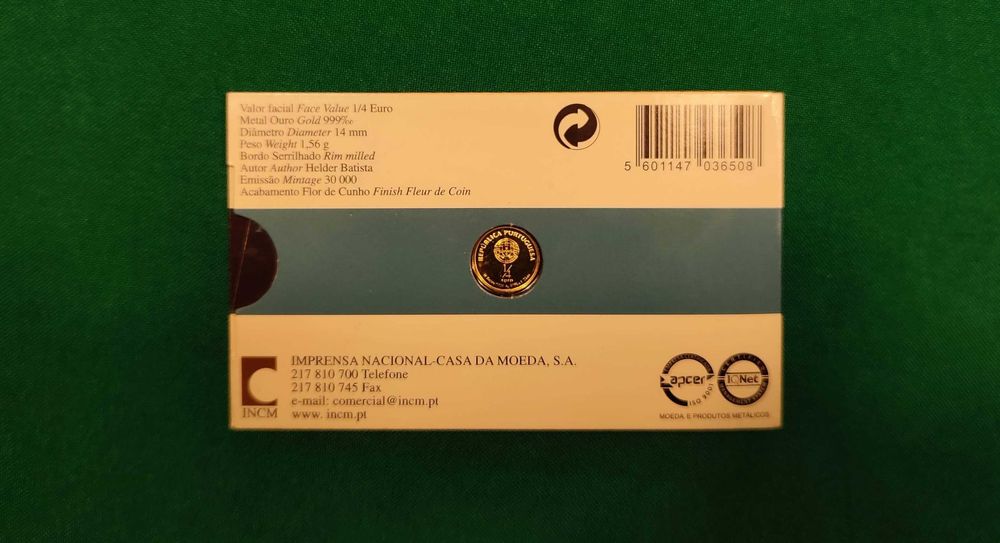 Moeda 1/4 Euro Ouro FDC Santo António