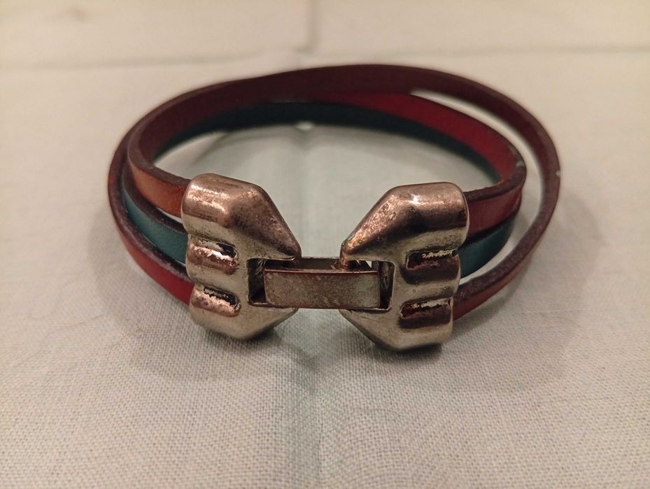 Pulseira tripla, verde, marron e mostarda