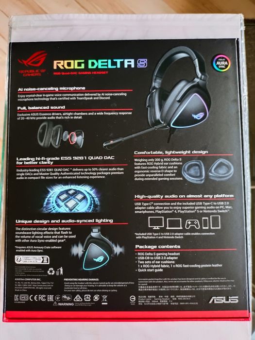 Słuchawki Asus Rog Delta S,z mikrofonem,nowe.