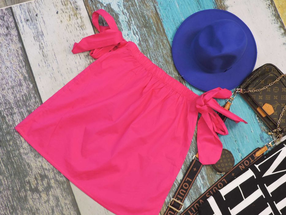 Italy Nowa bluzeczka hiszpanka fuksja wiązania S/M