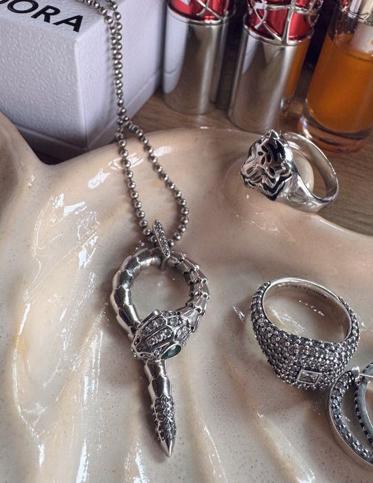 Серебряный кулон подвеска змея цепочка серебряная