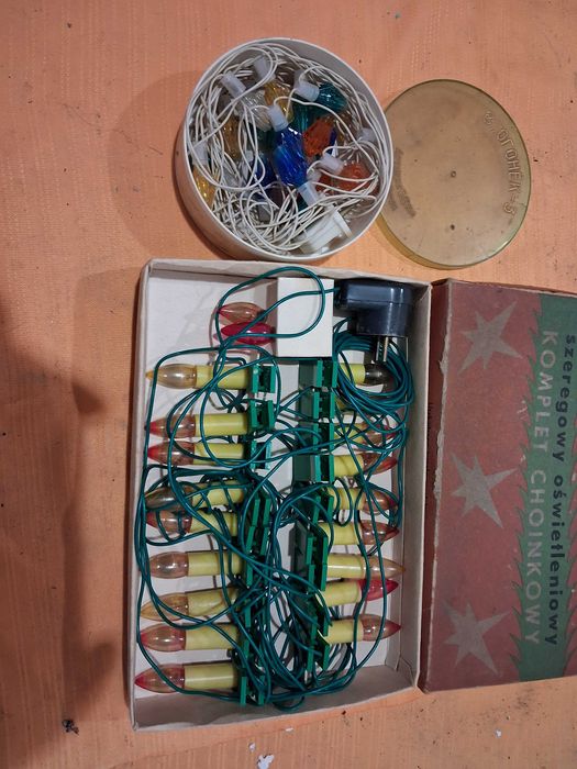 PRL vintage światełka lampki choinkowe 2 komplety w opakowaniu