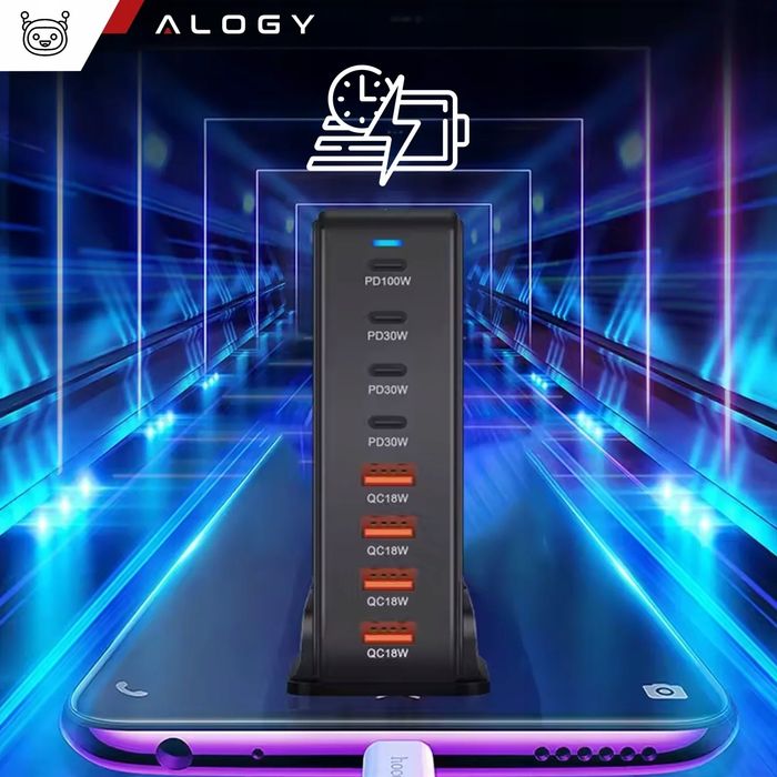 Ładowarka Sieciowa Alogy 240W GaN3 8w1 4xUSB-C 4xUSB-A