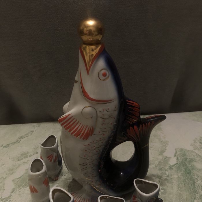 Набір сервіз «Графін і чарок рибки» ссср