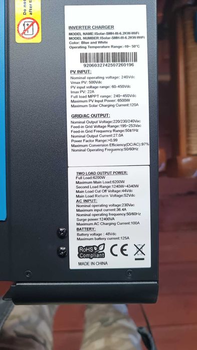 Hybrydowy solarny inventer 6,2 KW Wiffi