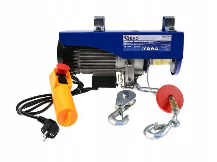 Wciągarka wyciągarka elektryczna 800kg 230V linowa budowlana 2 haki