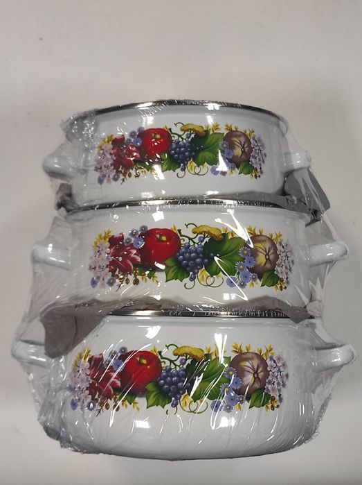 Zestaw 5 garnków emaliowanych z pokrywkami 10 elementów komplet emal