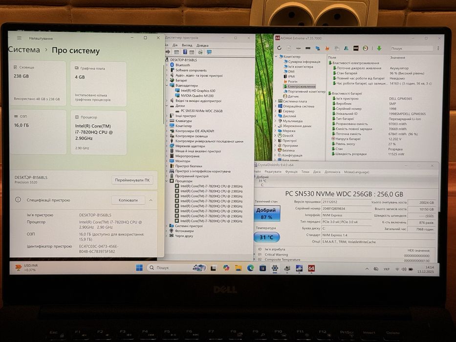 Dell Precision 5520 i7-7820hq 16Gb 256 Gb 4k Touch IPS Nvidia