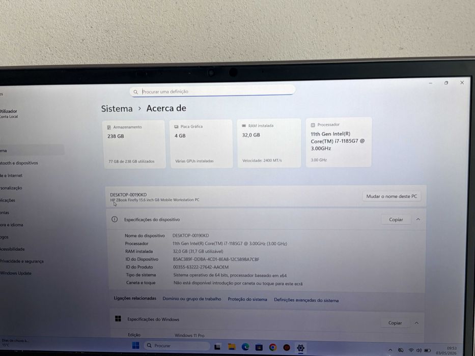 HP ZBook FireFly G8 i7/Nvidia quadro 4Gb/32Gb Ram