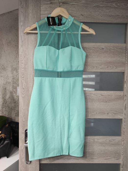 Miętowa ołówkowa sukienka S