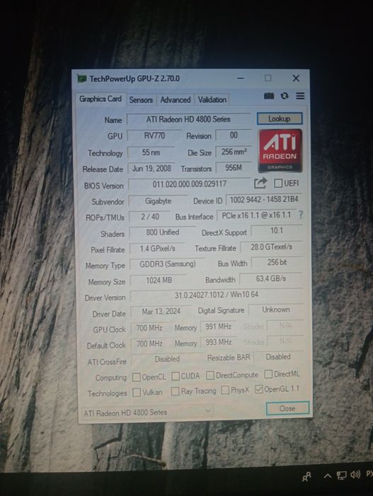 Відеокарта ATI Radeon HD 4800 series 1 Gb 256Bit