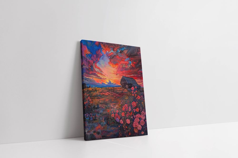Obraz na płótnie "Zachód Słońca nad Kwiatami" 45x60 cm