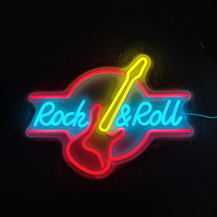 Sinal de Luz Néon Rock And Roll Guitarra