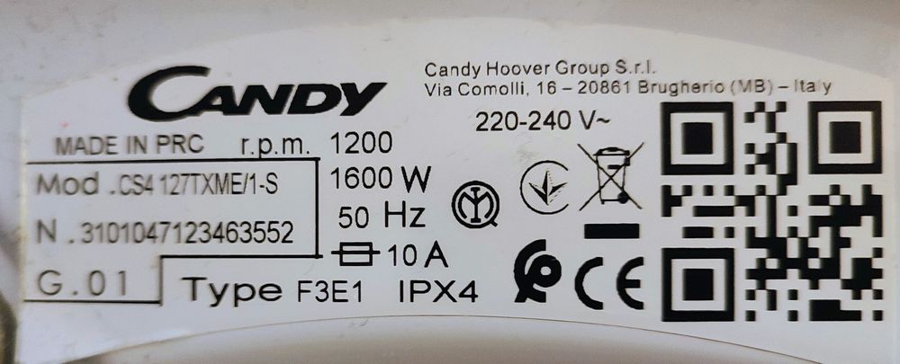 Pralka Candy Smart Inverter CS4 127TXME/1-S Slim 7kg 1200obr/min