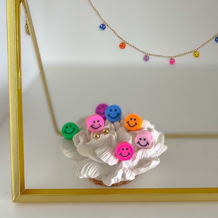 Colar SMILE e brincos aço inoxidável NOVO