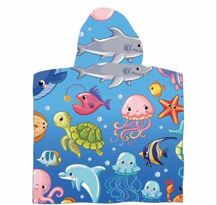 Ręcznik Kąpielowy z Kapturkiem na Basen Plażę Poncho Dziecięce 120x60