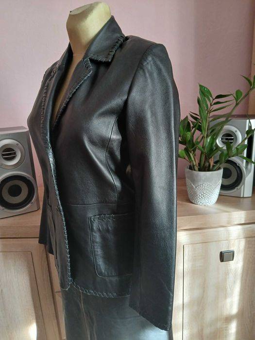 Amaranto skórzana Kurtka r,M z plecionką, real leder