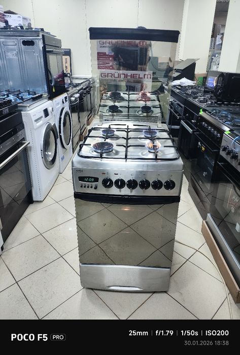 Газова плита з Електричною духовкою сталь нержавійка 50 см ширина