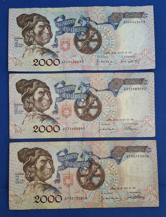 Portugal - lote de 3 notas de 2000 escudos