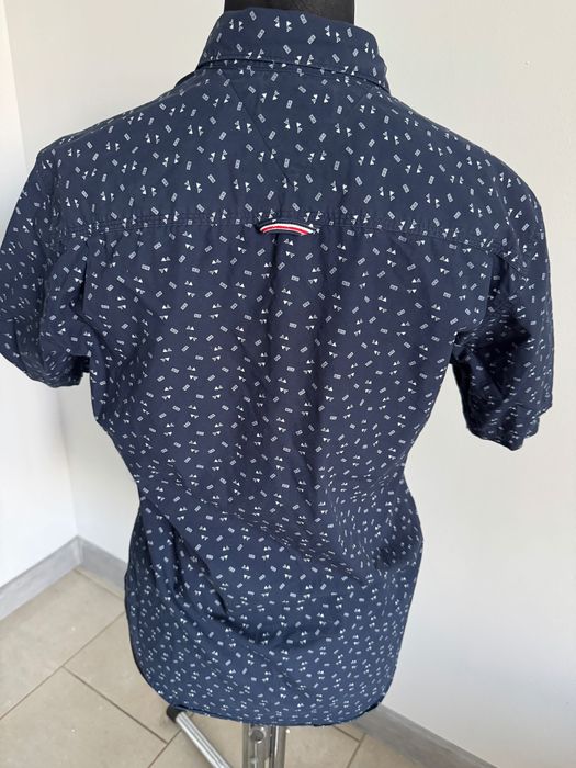 Tommy Hilfiger granatowa męska koszula logowana r. M 100% bawełna