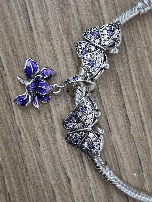 Zestaw 3 charms do bransoletek Pandora S925  motyle kwiat