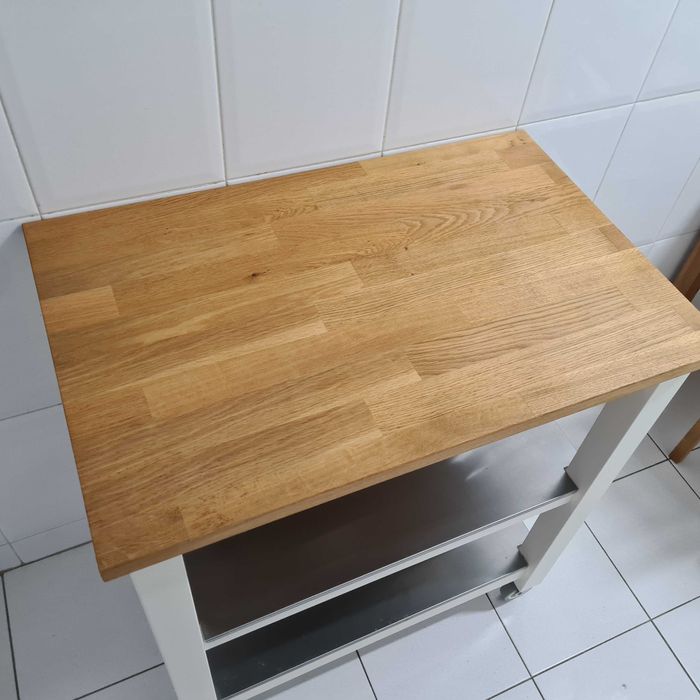 Mesa de apoio/carrinho de cozinha IKEA STENSTORP branco + madeira/inox
