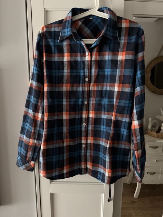 Koszula w kratke niebieska pomaranczowa L XL