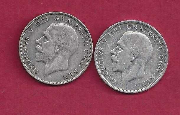 INGLATERRA  2 Moedas de   HALF CROWN   1927 e 1928   Prata