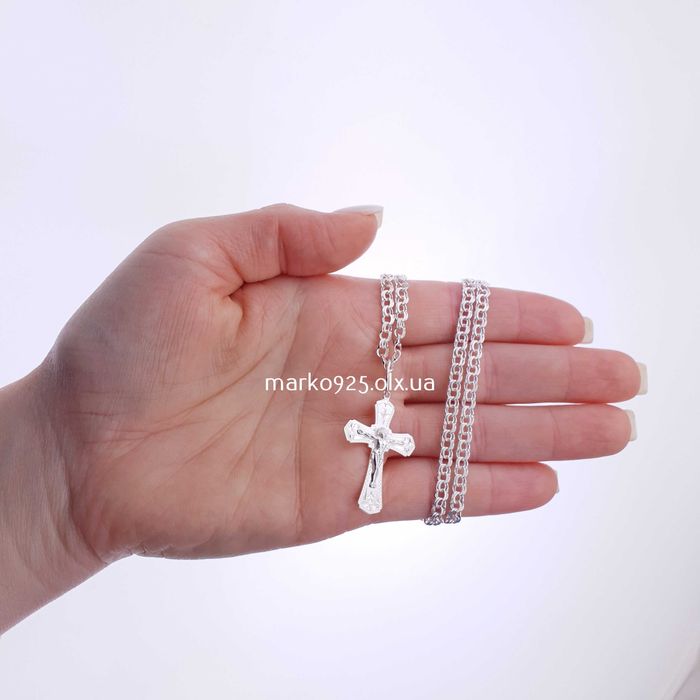 Жіноча срібна цепочка і хрестик. Ланцюжок на шию жіночий Бісмарк 925