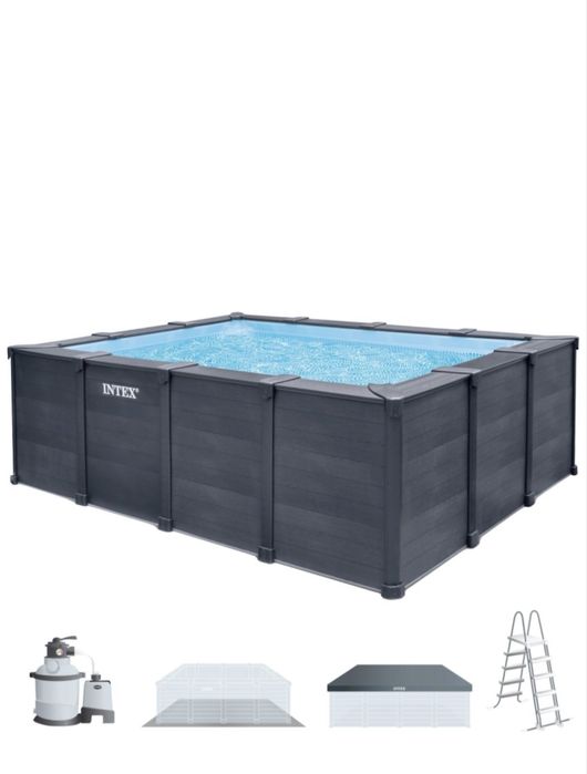 Piscina removivel retangular graphite gray panel 4 metros com estação de tratamento