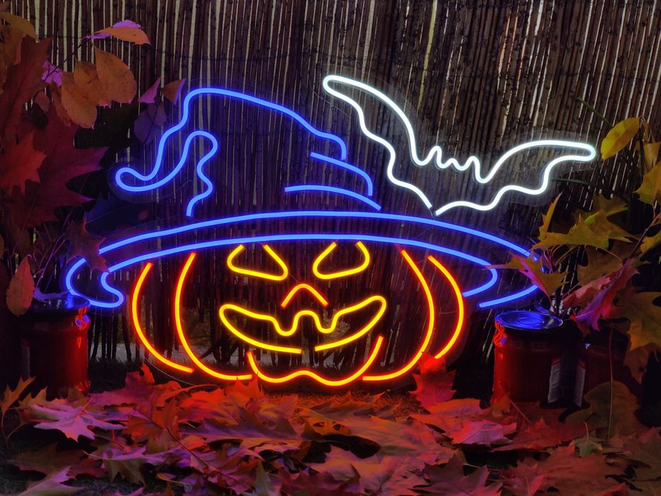 Neon LED na halloween dynia nietoperz