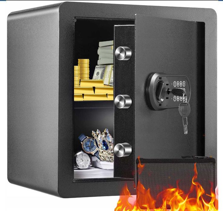 Sejf domowy szyfrowy kasetka ognioodporna torba 51 l stal czarny premium