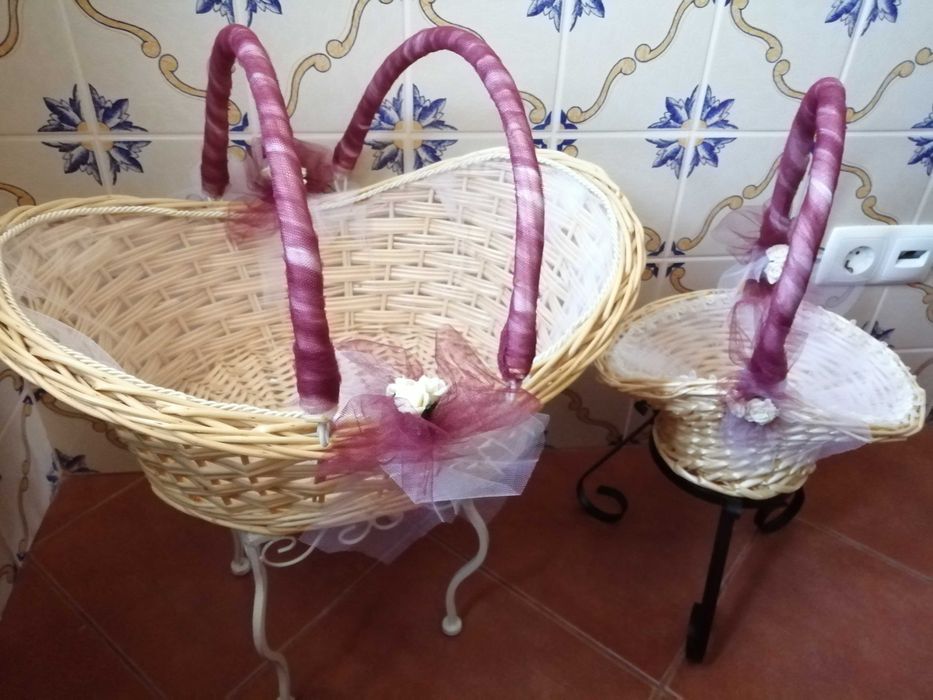 Cestos forrados a tule p/lembranças batizado e casamento