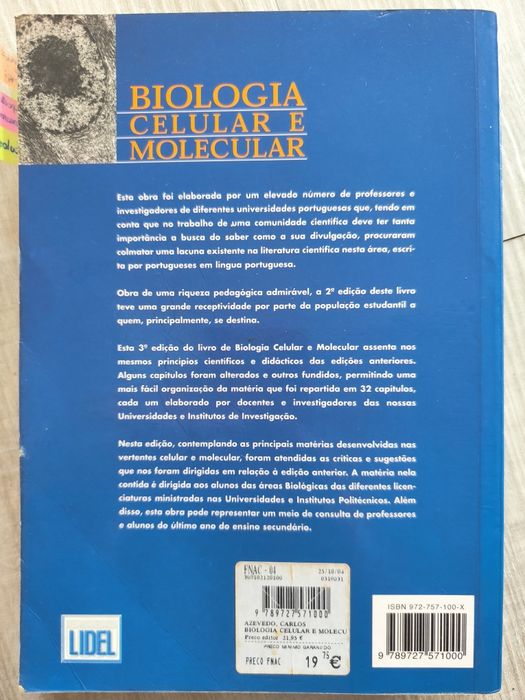 Livro Biologia Celular e Molecular , 3a edição, Carlos Azevedo