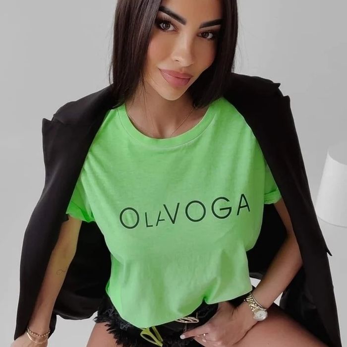 T-shirt damski bluzka OLAVOGA DOIS neon coral UNI zielona