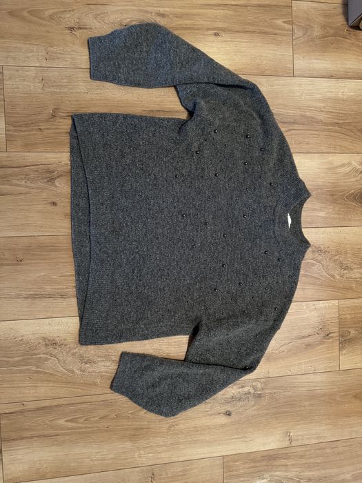 Szary ciepły Sweter H&M z koralikami rozm. S