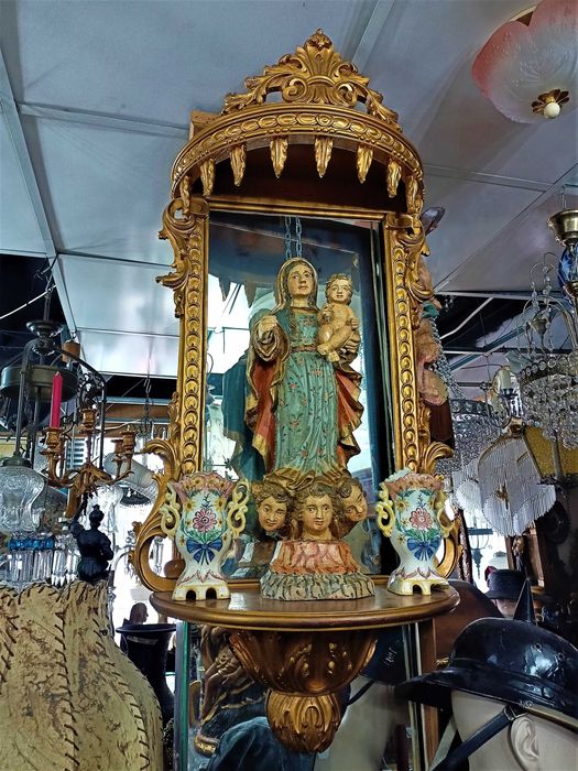 Figura Santa Mãe Com Menino Madeira Séc XVIII XIX