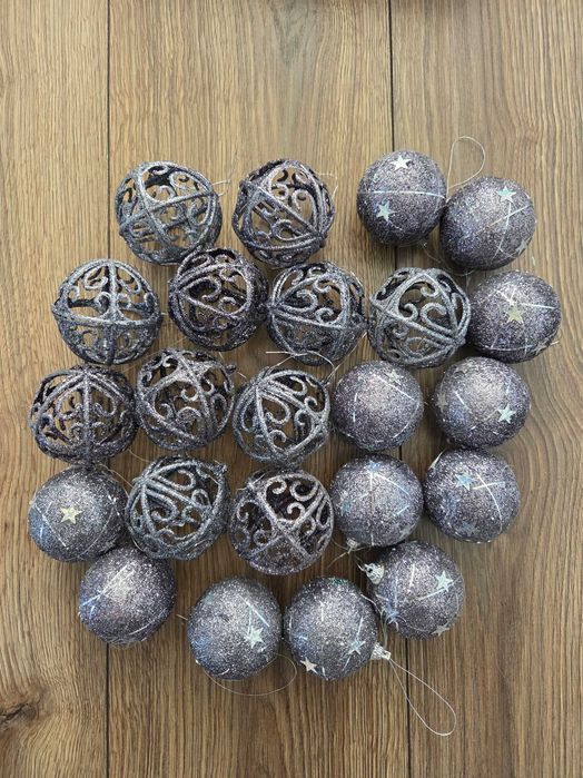 Bombki choinkowe szare grafitowe brokatowe 23 sztuki